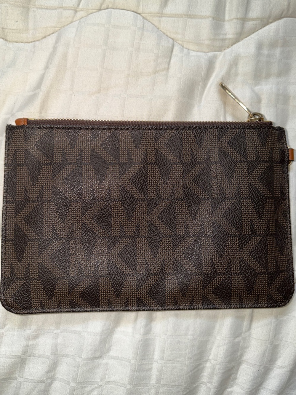 Michael Kors Dark Brown MK Logo Zip Pouch